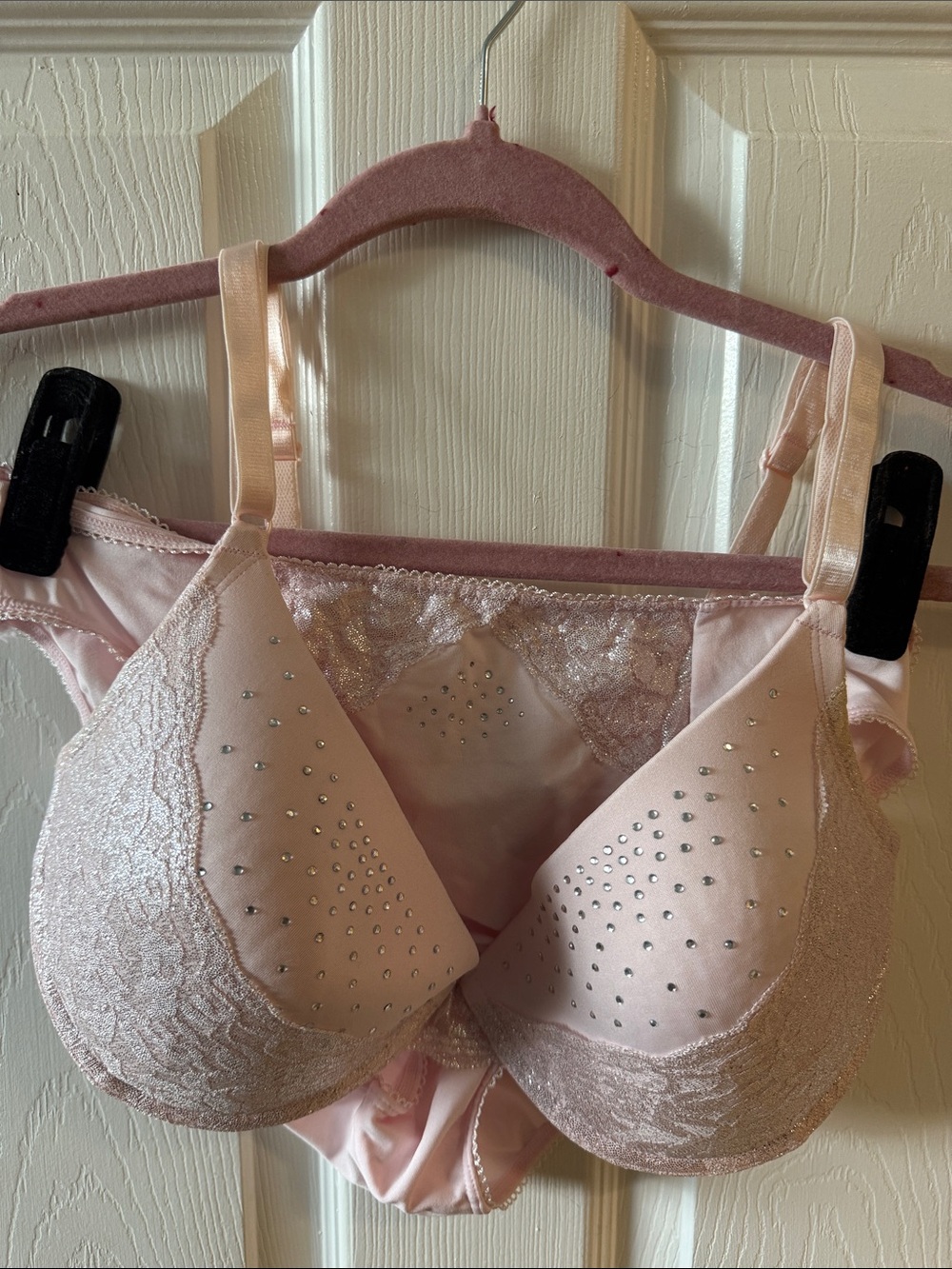 smart & sexy Blush Pink Lace Underwire Bra with Rhinestone Detail